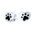 thumbnail image 1 of Bling Jewelry Womens Animal Pet Lovers Black Enamel Heart Paw Print Stud Earrings .925 Sterling Silver, 1 of 6