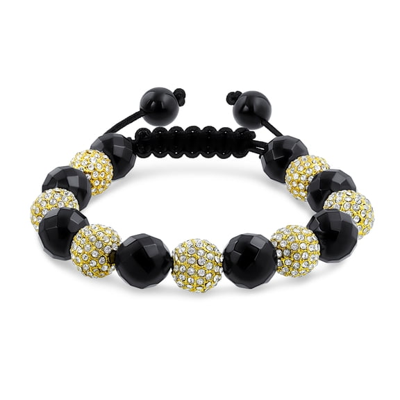 Bling Jewelry Womens Black Gold Tone Pave Crystal Ball Strand Bracelet Black Cord