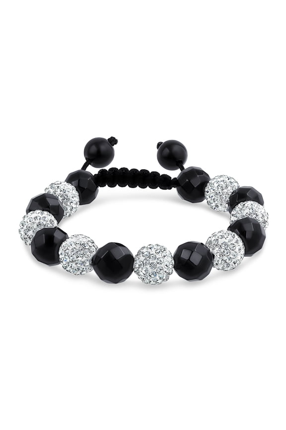 Womens Black Gold Tone Pave Crystal Ball Strand Bracelet Black Cord