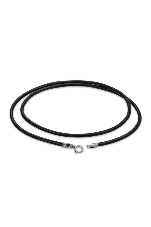 Womens Genuine Black Leather Cord Necklace Sterling Silver Clasp