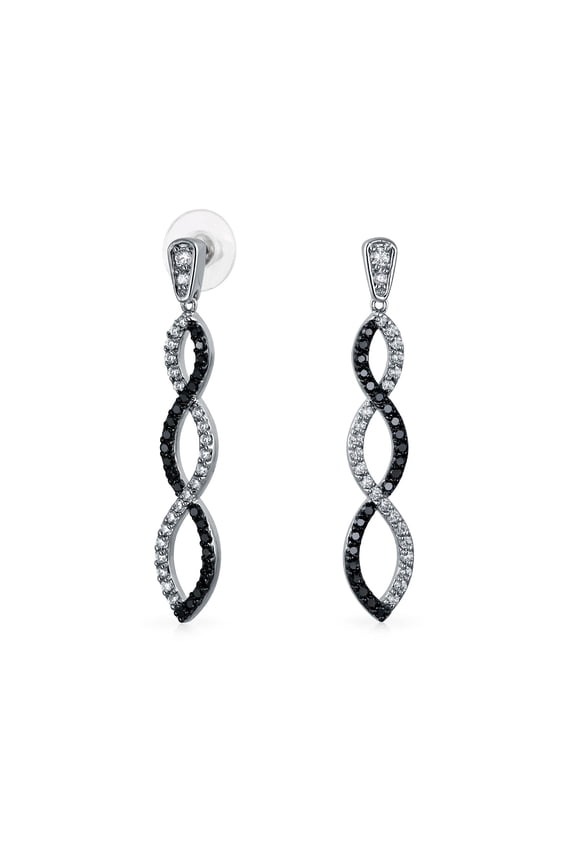 Womens Black & White Cubic Zirconia Pave Statement Long Infinity Twist Drop Earrings