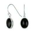 thumbnail image 1 of Bling Jewelry Womens Black Onyx Bezel Set Oval Cabochon Gemstone Drop Earrings Gold Plated 925 Silver, 1 of 4