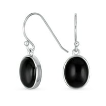 Bling Jewelry Womens Black Onyx Bezel Set Oval Cabochon Gemstone Drop Earrings Gold Plated 925 Silver