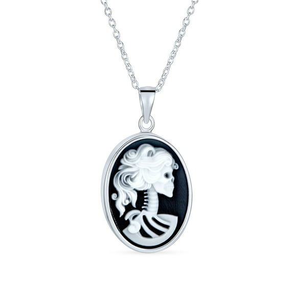 Bling Jewelry Womens Black Oval Female Lolita Skelton Cameo Pendant Bezel Silver