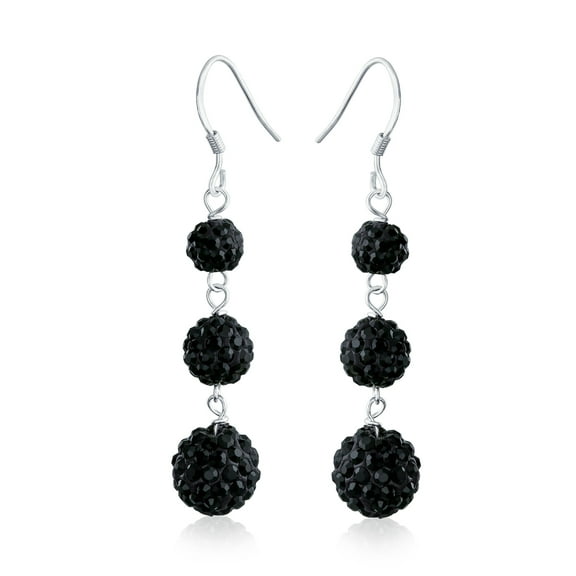 Bling Jewelry Womens Black Crystal Pave Disco Balls Dangle Earrings in Sterling Silver