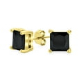 thumbnail image 1 of Bling Jewelry Womens Black Square Princess Cut CZ Stud Earrings for Men Gold Plated Sterling Silver, 1 of 4