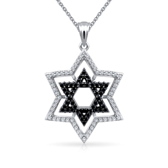 Bling Jewelry Womens Black White CZ Star of David Pendant Necklace Silver