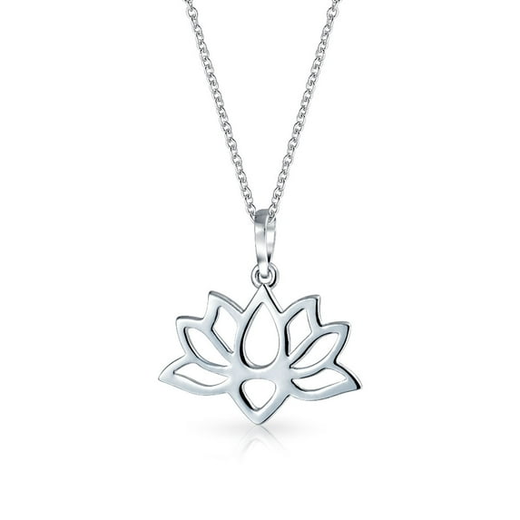 Bling Jewelry Womens Yogi Inspirational Lily Flower Zen Lotus Pendant Necklace Sterling Silver