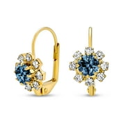 BLING JEWELRY Womens Blue CZ Imitation Sapphire Crystal Flower Gold Plated Drop Earrings