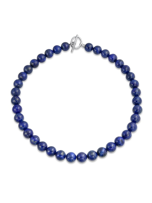 Womens Blue Lapis Semi-Precious Gemstone Strand Beaded Necklace Toggle Clasp 15"