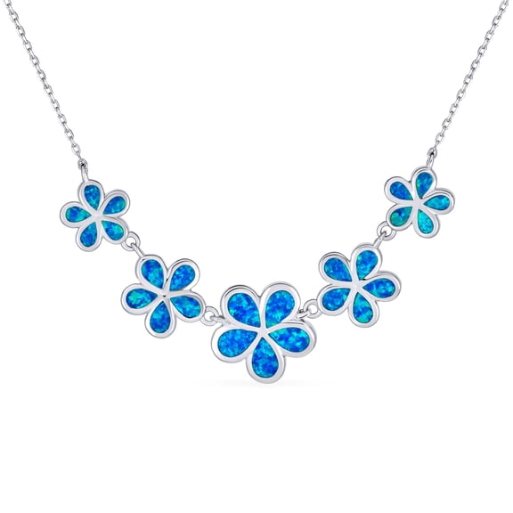 Bling Jewelry Womens Blue Multi 5 Plumeria  Flower Collar Necklace .925 Sterling Silver