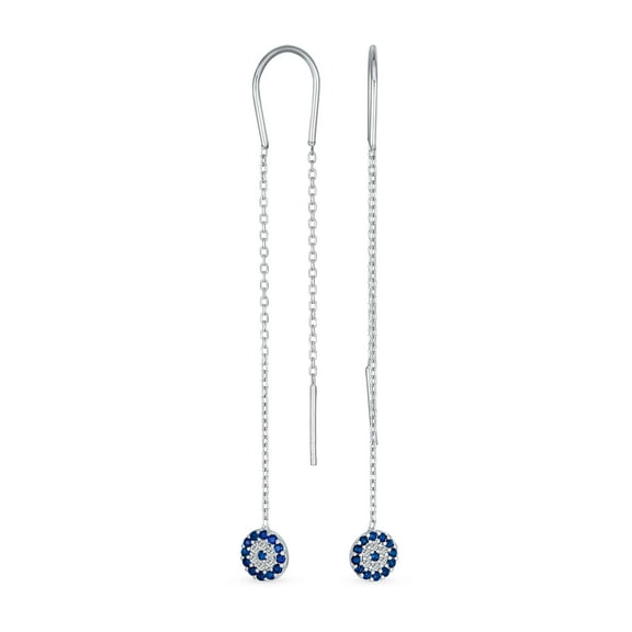 Bling Jewelry Womens Blue Nazar Evil Eye Chandelier Earrings CZ Pave Silver