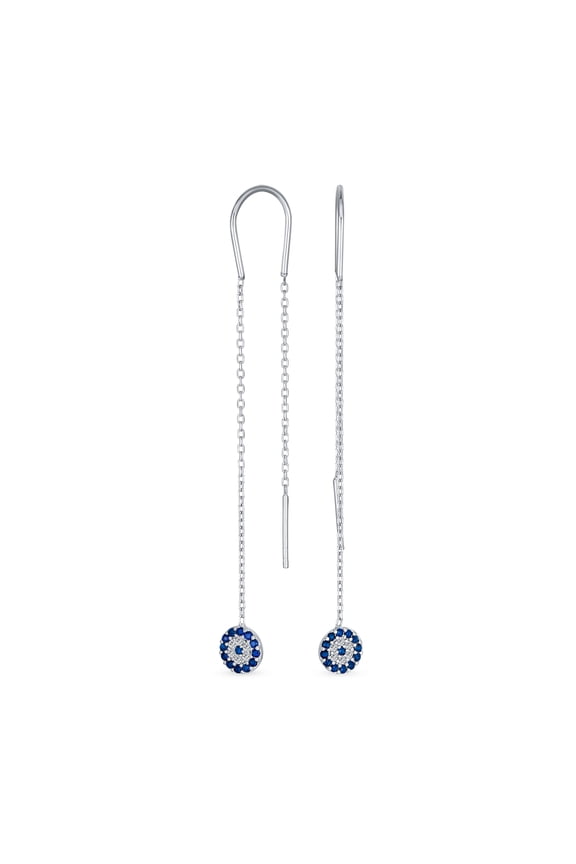 Womens Blue Nazar Evil Eye Chandelier Earrings CZ Pave Silver