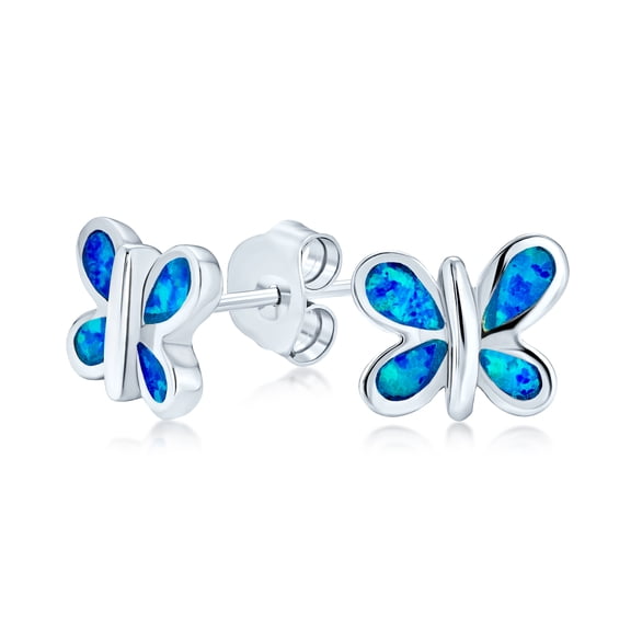 Bling Jewelry Womens Blue Opal Butterfly Stud Earrings Silver October Birthstone