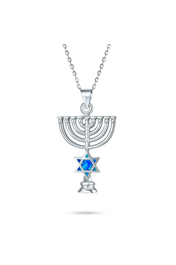 Womens Blue Opal Judaica Star of David Pendant Necklace Bat Mitzvah