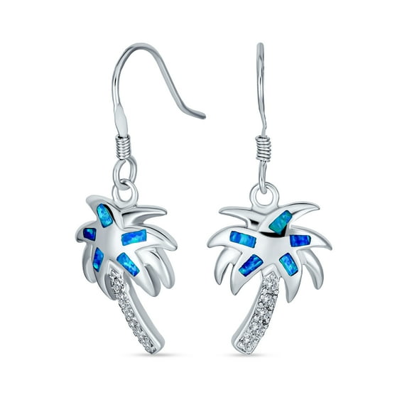 Bling Jewelry Womens Blue Opal Palm Tree Dangle Gemstone Earrings French Wire