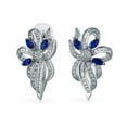 thumbnail image 1 of Bling Jewelry Womens Blue White Ribbon Bow Drop Stud Earrings Crystal CZ Silver Plated, 1 of 4