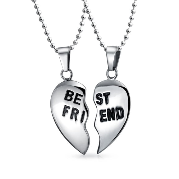 Bling Jewelry Womens BFF Best Friends Split 2 pcs Breakable Heart Puzzle Pendant Necklace Stainless