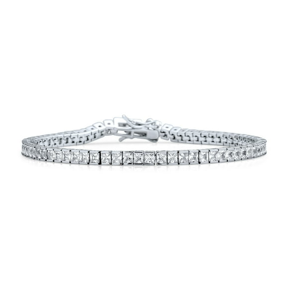 Bling Jewelry Womens Bridal 10CT Princess Cut CZ Tennis Bracelet in Silver