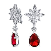 Bling Jewelry Womens Bridal Art Deco Cluster Floral CZ Teardrop Chandelier Clip-On Earrings RubyOnyx