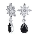 thumbnail image 1 of Bling Jewelry Womens Bridal Art Deco Cluster Floral CZ Teardrop Chandelier Clip-On Earrings RubyOnyx, 1 of 4
