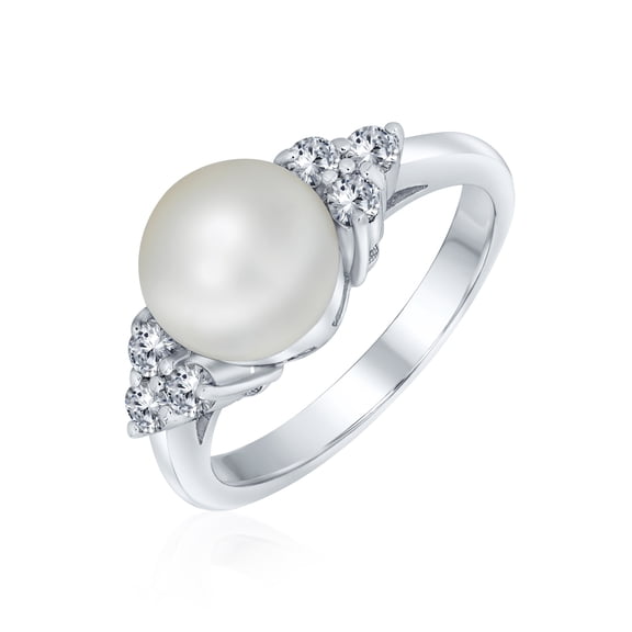 Bling Jewelry Womens Bridal CZ Halo Pearl Cocktail Statement Ring in Sterling Silver Solitaire Style
