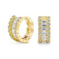 Bling Jewelry Womens CZ Emerald Cut Milgrain Edge Hoop Huggie Earrings Gold
