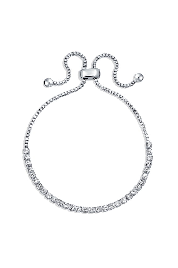 Womens Cubic Zirconia Bolo Style CZ Slide Tennis Bracelet Gold Silver Plated Adjustable