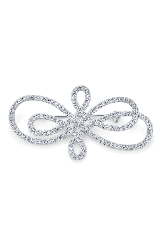 Womens Fashion Statement Large Swirl Cubic Zirconia Art Deco Style Infinity Brooch  Pin Silver Plated