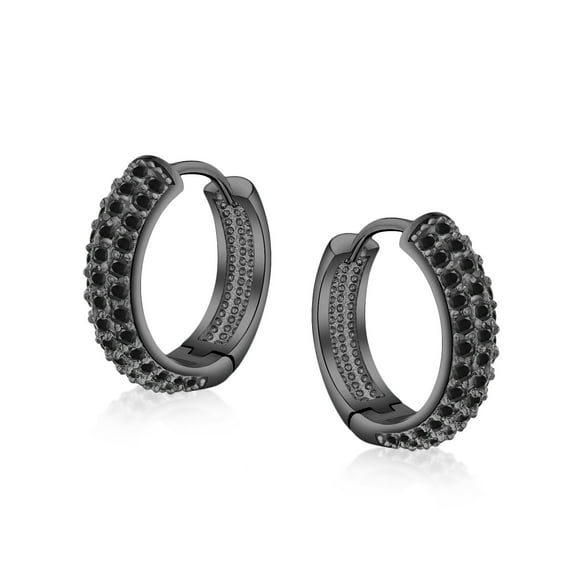 Bling Jewelry Womens Fashion 3 Row CZ Hoop Earrings Black Rose Clear Pave Silver Plated Medium