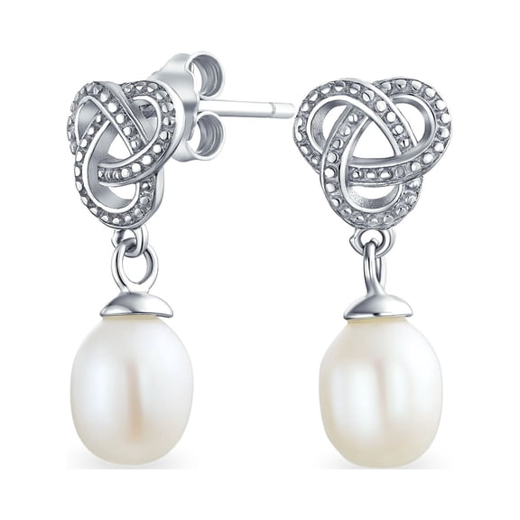 Bling Jewelry Womens Bridal Love Knot Pearl Teardrop Dangle Earrings for Prom in Sterling Silver
