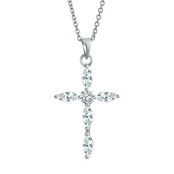 Bling Jewelry Womens Bridal Necklace Marquise Cubic Zirconia Cross Pendant in Sterling Silver