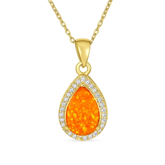 Bling Jewelry Womens Bridal Necklace with CZ Accent and Opal Teardrop Pendant in Sterling Silver