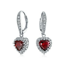 Bling Jewelry Womens Romantic Love CZ Cubic Zirconia Red Heart Dangle Drop Earrings Rhodium Plated