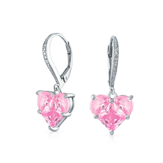 Bling Jewelry Womens Romantic Love CZ Cubic Zirconia Red Heart Dangle Drop Earrings Sterling Silver