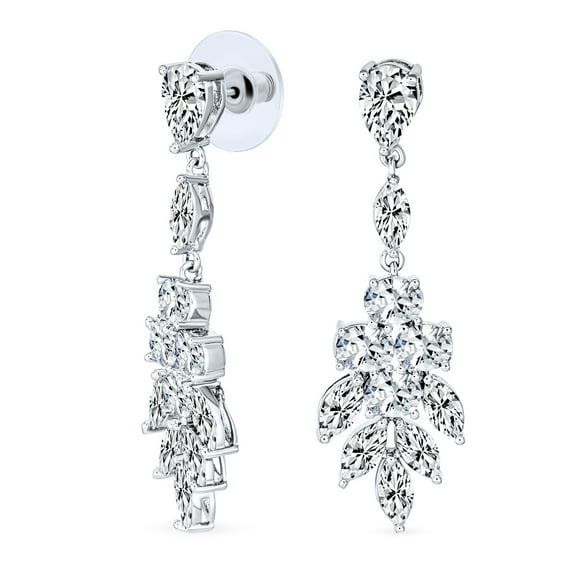Bling Jewelry Womens Bridal Statement Marquise Cluster Cubic Zirconia CZ Leaf Teardrop Chandelier Dangle Earrings