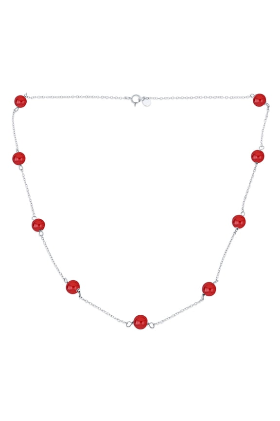 Womens Bridal Tin Cup Freshwater Cultured Pearl Chain Station Necklace Sterling Silver