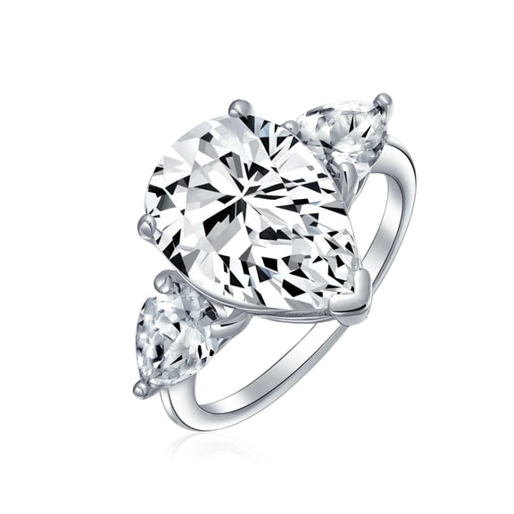 Bling Jewelry Womens 7CT CZ Pear Shape Solitaire Engagement Ring Side Stones