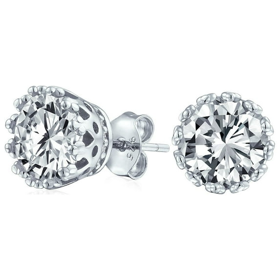 Bling Jewelry Womens Brilliant CZ Stud Earrings Crown Basket Set Rose Gold Plated Sterling Silver