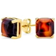 thumbnail image 1 of Bling Jewelry Womens Brown Cushion Square Acrylic Tortoise Shell Stud Earrings 8MM Gold Plated Steel, 1 of 5