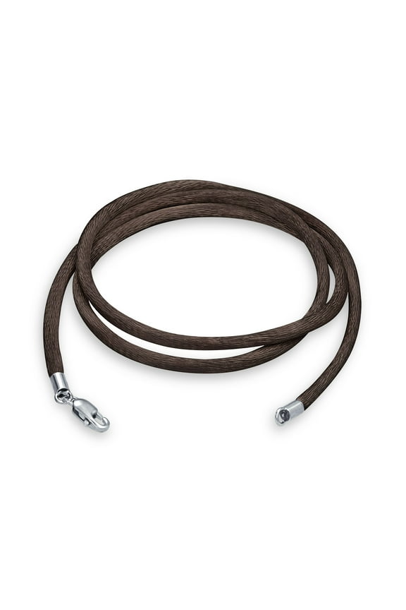 Womens Brown Silk Cord Chain Necklace with Silver Plated Brass Clasp