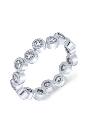 Womens Bubble Circle Zig Zag CZ Eternity Band Ring .925 Sterling Silver Stackable