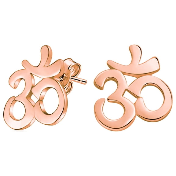 Bling Jewelry Womens Buddhist Zen Ohm Symbol Stud Earrings in Rose Gold Sterling Silver