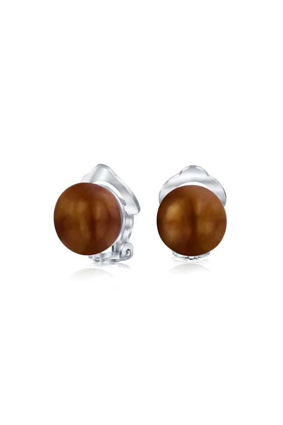 Womens Button Style Freshwater Pearl Clip-On Earrings Sterling Silver Non-Pierced Ears