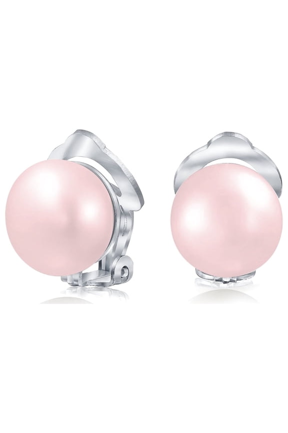Womens Button Style Freshwater Pearl Clip-On Earrings Sterling Silver Non-Pierced Ears