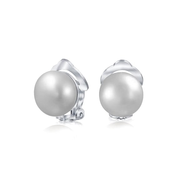 Bling Jewelry Womens Button Style Freshwater Pearl Clip-On Earrings Sterling Silver Non-Pierced Ears
