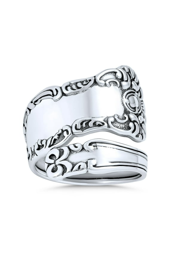 Womens  Bypass Spoon Band Silver Ring Oxidized Sterling