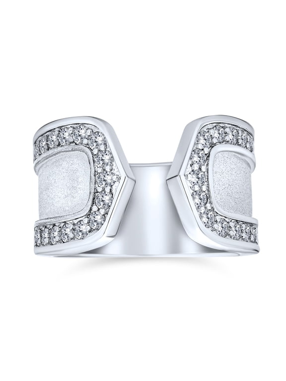 Womens Modern Fashion Matte Finish Hammered Band Ring CZ Accent Gold Silver Plated