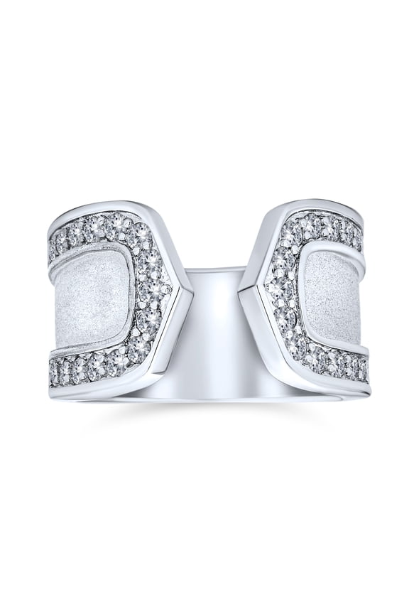 Womens Modern Fashion CZ Accent Statement Wide Matte Finish Hammered Open Band Ring