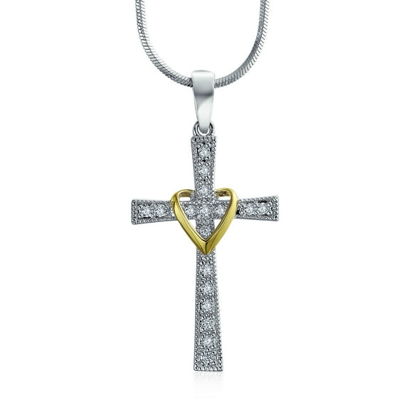 Bling Jewelry Womens CZ Pave Accent Heart Infinity Cross Pendant Necklace Gold